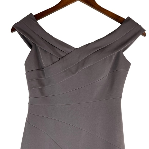 Aidan Mattox Gray Open Shoulder‎ V Neck High Slit Gown Dress Size 0 - Picture 4 of 13